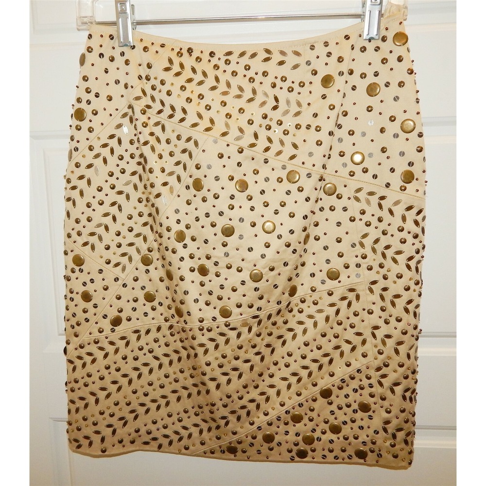 Lafayette 148 Beige Studded Sequin Skirt‎ sz 2